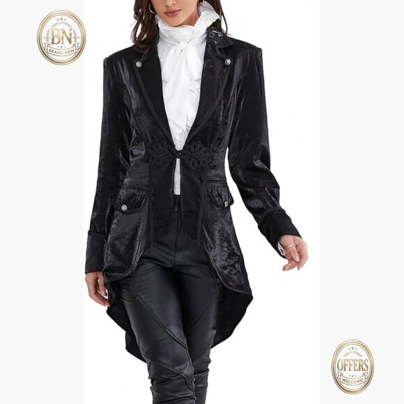 Gothic Steampunk Victorian Jacket with Lace and Button Decoration